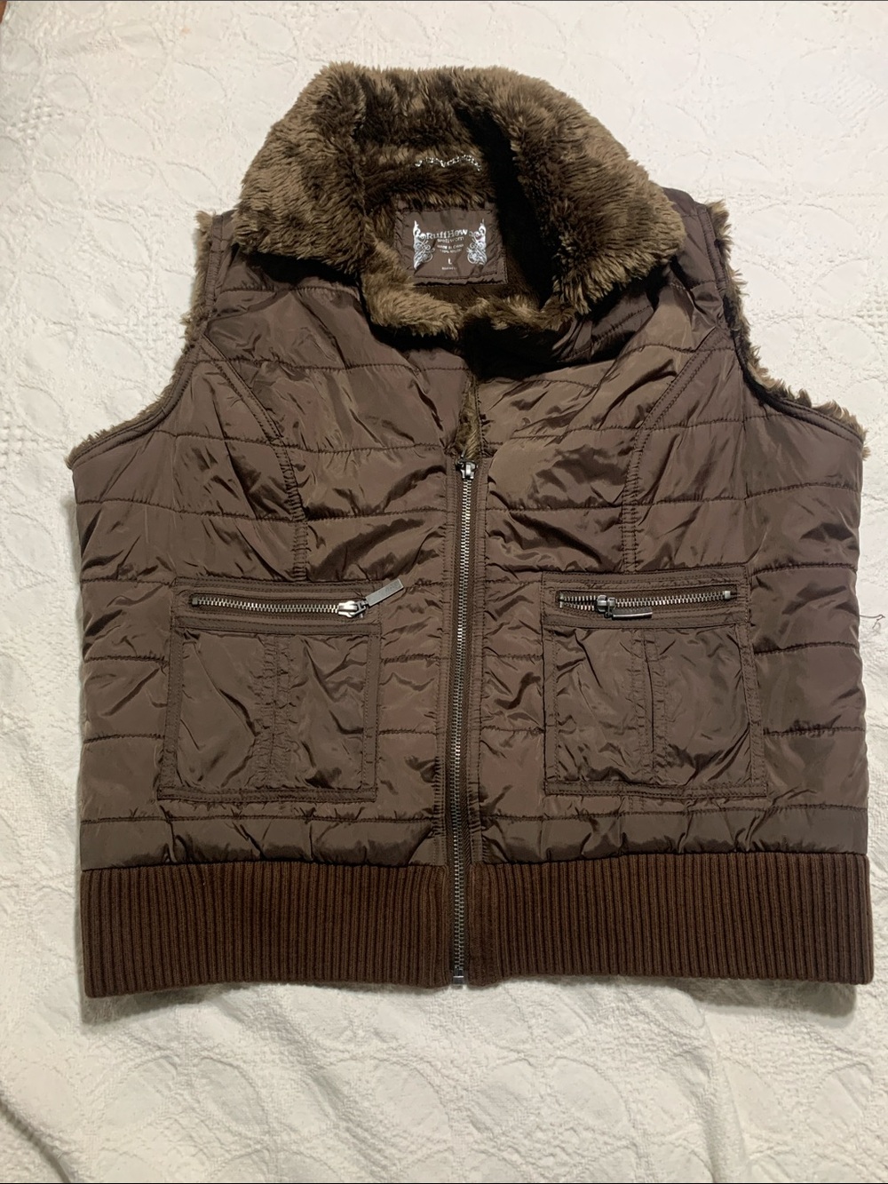 RuffHewn Insulated Faux-Fur Collar Quilted Vest - Brown